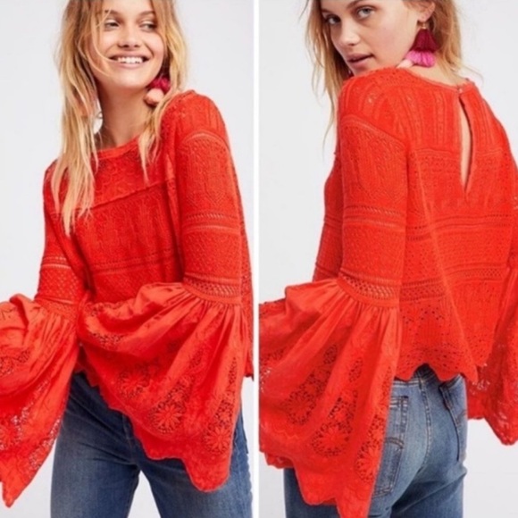 Free People Tops - Free People Once Upon a Time Bell Sleeve Top in Orange